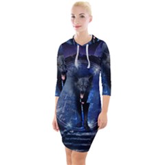 Awesome Wolf In The Gate Quarter Sleeve Hood Bodycon Dress by FantasyWorld7