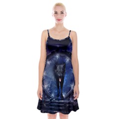 Awesome Wolf In The Gate Spaghetti Strap Velvet Dress by FantasyWorld7