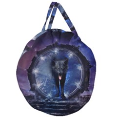 Awesome Wolf In The Gate Giant Round Zipper Tote by FantasyWorld7