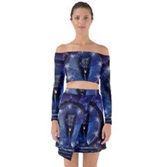 Awesome Wolf In The Gate Off Shoulder Top With Skirt Set by FantasyWorld7