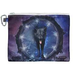 Awesome Wolf In The Gate Canvas Cosmetic Bag (xxl) by FantasyWorld7