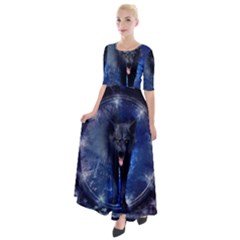 Awesome Wolf In The Gate Half Sleeves Maxi Dress by FantasyWorld7