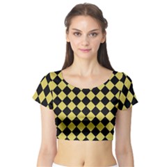 Block Fiesta Black And Ceylon Yellow Short Sleeve Crop Top by FashionBoulevard