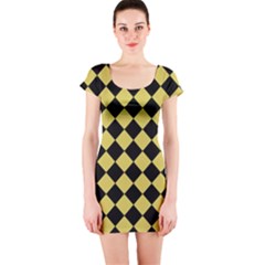 Block Fiesta Black And Ceylon Yellow Short Sleeve Bodycon Dress by FashionBoulevard