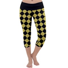 Block Fiesta Black And Ceylon Yellow Capri Yoga Leggings by FashionBoulevard