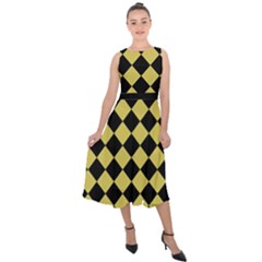 Block Fiesta Black And Ceylon Yellow Midi Tie-back Chiffon Dress by FashionBoulevard