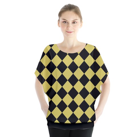 Block Fiesta Black And Ceylon Yellow Batwing Chiffon Blouse by FashionBoulevard