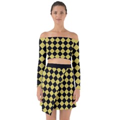 Block Fiesta Black And Ceylon Yellow Off Shoulder Top With Skirt Set by FashionBoulevard