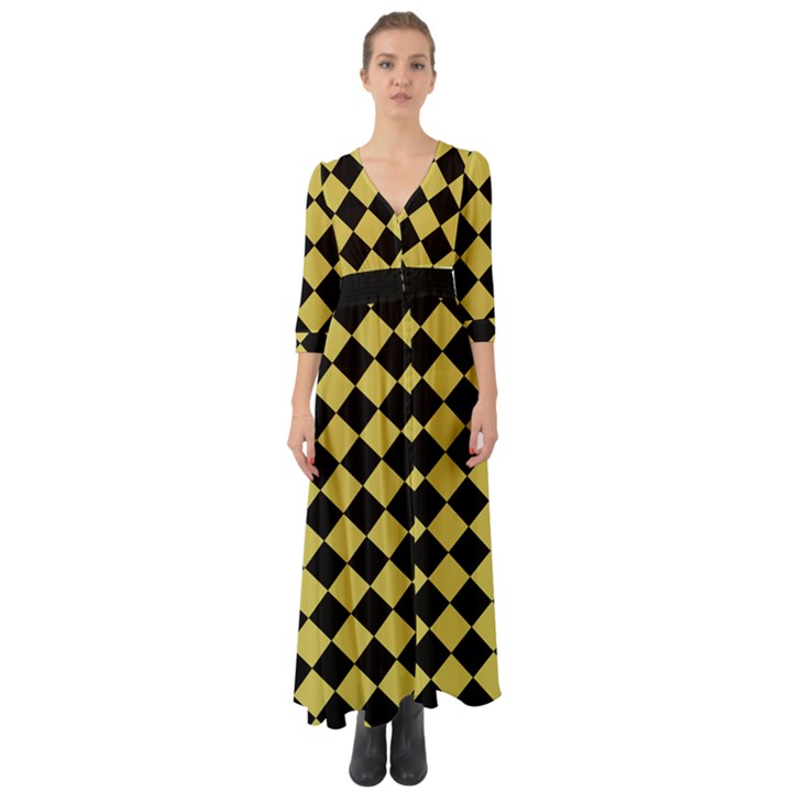 Block Fiesta Black And Ceylon Yellow Button Up Boho Maxi Dress