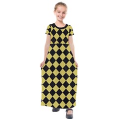 Block Fiesta Black And Ceylon Yellow Kids  Short Sleeve Maxi Dress by FashionBoulevard