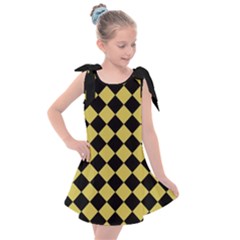 Block Fiesta Black And Ceylon Yellow Kids  Tie Up Tunic Dress by FashionBoulevard