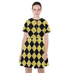 Block Fiesta Black And Ceylon Yellow Sailor Dress by FashionBoulevard