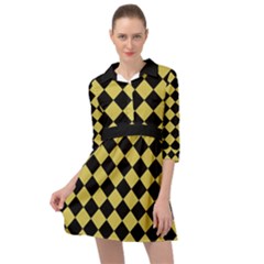 Block Fiesta Black And Ceylon Yellow Mini Skater Shirt Dress by FashionBoulevard