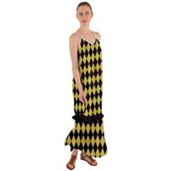 Block Fiesta Black And Ceylon Yellow Cami Maxi Ruffle Chiffon Dress by FashionBoulevard