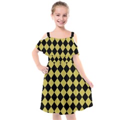 Block Fiesta Black And Ceylon Yellow Kids  Cut Out Shoulders Chiffon Dress by FashionBoulevard