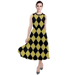 Block Fiesta Black And Ceylon Yellow Round Neck Boho Dress by FashionBoulevard