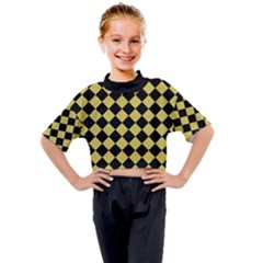 Block Fiesta Black And Ceylon Yellow Kids Mock Neck Tee