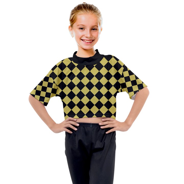 Block Fiesta Black And Ceylon Yellow Kids Mock Neck Tee