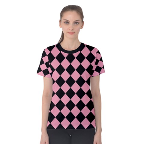 Block Fiesta Black And Flamingo Pink Women s Cotton Tee by FashionBoulevard