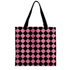 Block Fiesta Black And Flamingo Pink Zipper Grocery Tote Bag by FashionBoulevard