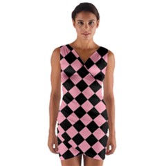 Block Fiesta Black And Flamingo Pink Wrap Front Bodycon Dress by FashionBoulevard