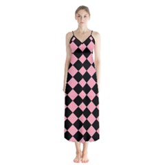 Block Fiesta Black And Flamingo Pink Button Up Chiffon Maxi Dress by FashionBoulevard