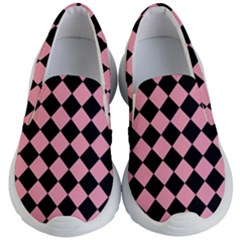 Block Fiesta Black And Flamingo Pink Kids Lightweight Slip Ons by FashionBoulevard