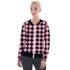 Block Fiesta Black And Flamingo Pink Velour Zip Up Jacket by FashionBoulevard