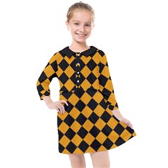 Block Fiesta Black And Honey Orange Kids  Quarter Sleeve Shirt Dress by FashionBoulevard