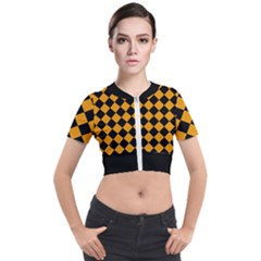 Block Fiesta Black And Honey Orange Short Sleeve Cropped Jacket by FashionBoulevard