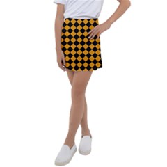 Block Fiesta Black And Honey Orange Kids  Tennis Skirt by FashionBoulevard