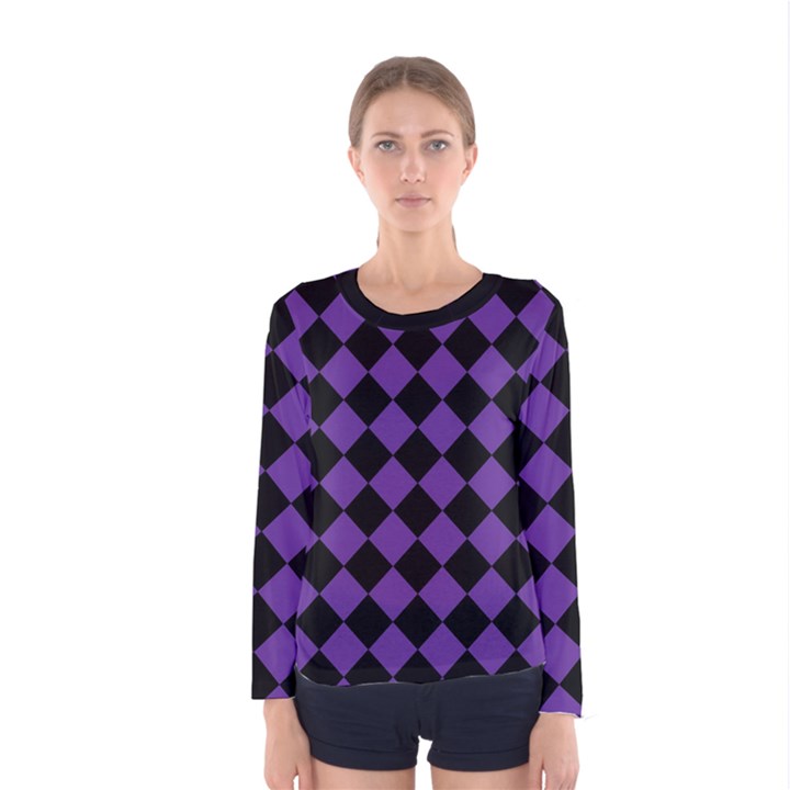 Block Fiesta Black And Imperial Purple Women s Long Sleeve Tee