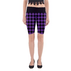 Block Fiesta Black And Imperial Purple Yoga Cropped Leggings by FashionBoulevard