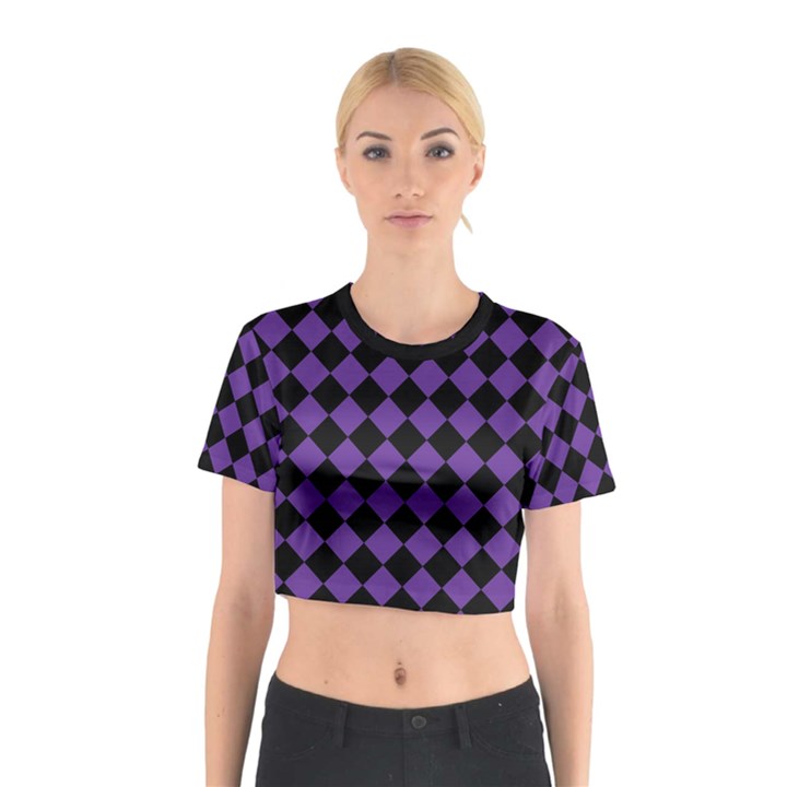 Block Fiesta Black And Imperial Purple Cotton Crop Top