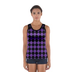 Block Fiesta Black And Imperial Purple Sport Tank Top  by FashionBoulevard