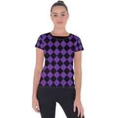 Block Fiesta Black And Imperial Purple Short Sleeve Sports Top  by FashionBoulevard