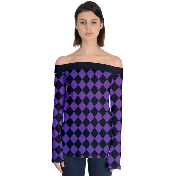 Block Fiesta Black And Imperial Purple Off Shoulder Long Sleeve Top