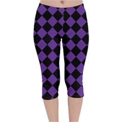 Block Fiesta Black And Imperial Purple Velvet Capri Leggings  by FashionBoulevard