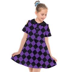 Block Fiesta Black And Imperial Purple Kids  Short Sleeve Shirt Dress by FashionBoulevard