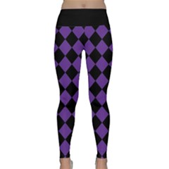 Block Fiesta Black And Imperial Purple Lightweight Velour Classic Yoga Leggings by FashionBoulevard