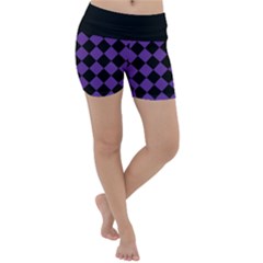 Block Fiesta Black And Imperial Purple Lightweight Velour Yoga Shorts by FashionBoulevard