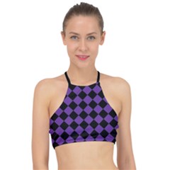 Block Fiesta Black And Imperial Purple Racer Front Bikini Top by FashionBoulevard