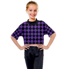 Block Fiesta Black And Imperial Purple Kids Mock Neck Tee