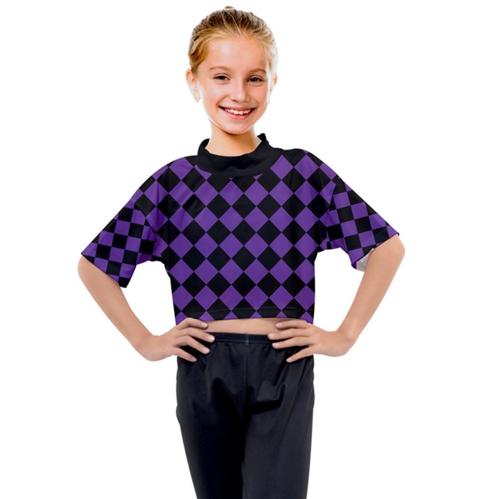 Block Fiesta Black And Imperial Purple Kids Mock Neck Tee