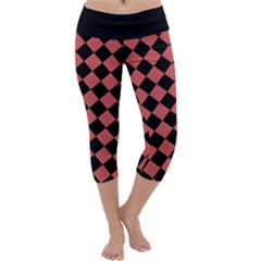 Block Fiesta Black And Indian Red Capri Yoga Leggings by FashionBoulevard