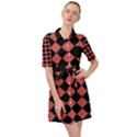 Block Fiesta Black And Indian Red Belted Shirt Dress View1