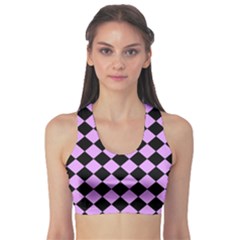 Block Fiesta Black And Lavender Purple Sports Bra by FashionBoulevard