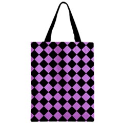 Block Fiesta Black And Lavender Purple Zipper Classic Tote Bag by FashionBoulevard