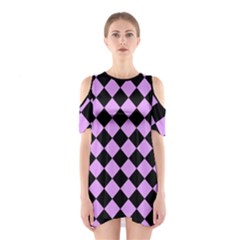 Block Fiesta Black And Lavender Purple Shoulder Cutout One Piece Dress by FashionBoulevard