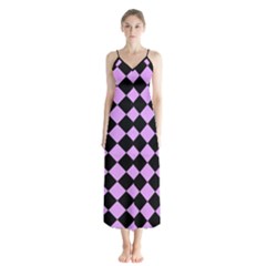 Block Fiesta Black And Lavender Purple Button Up Chiffon Maxi Dress by FashionBoulevard